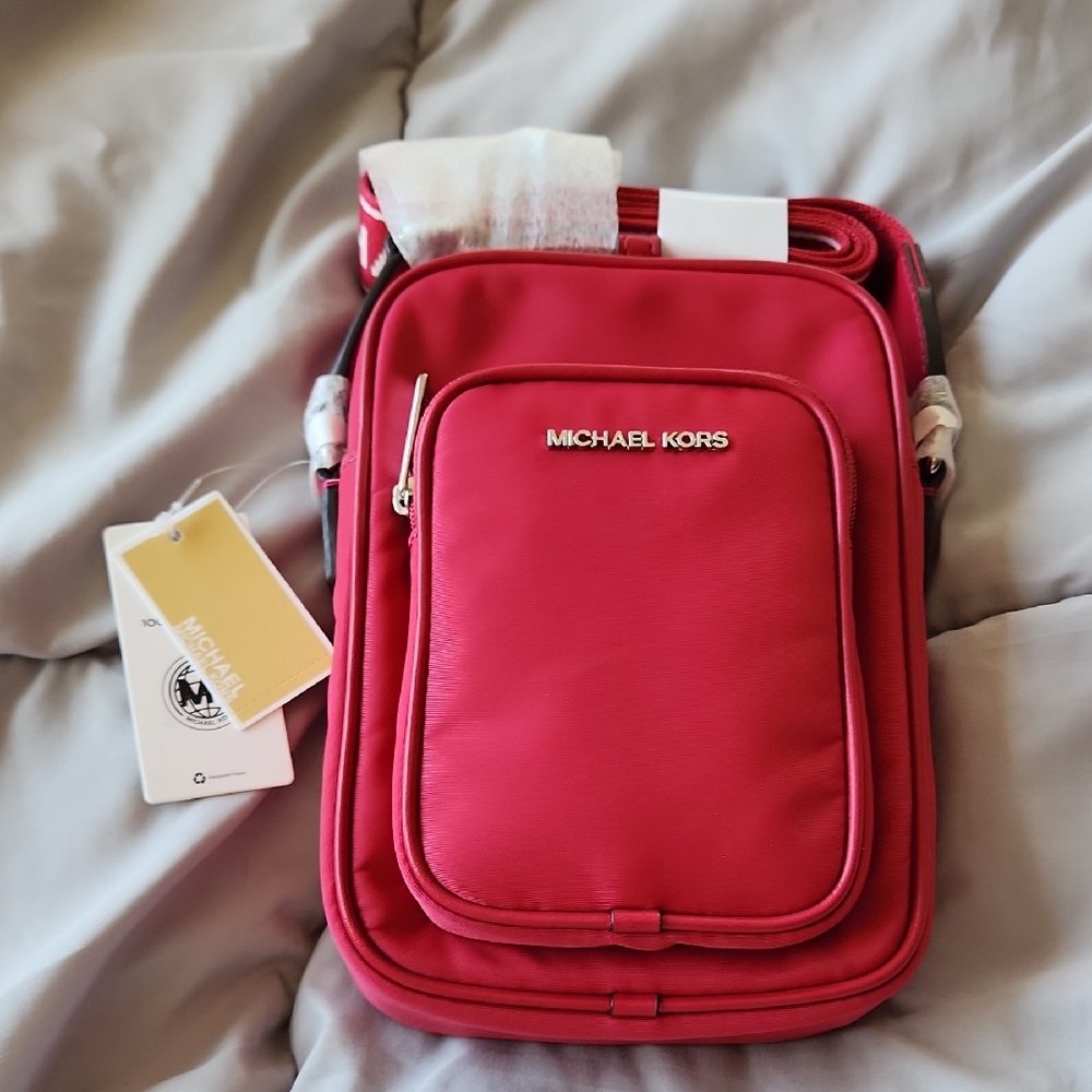 Michael Kors Rasberry Crossbody Messenger Bag with Silver Logo